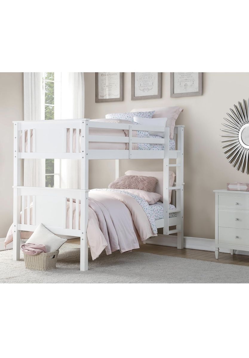 White Wooden Stackable Twin Bunk Bed - Converts to Two Twin Beds