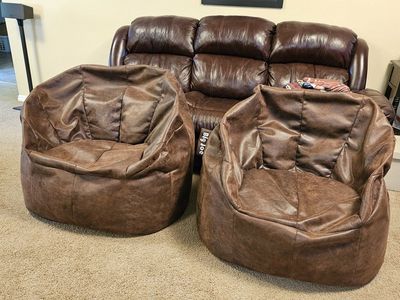 Big Joe Fuf XL Bean Bag Chair, Dark Brown Faux Suede, Set of 2, Lounging Seating