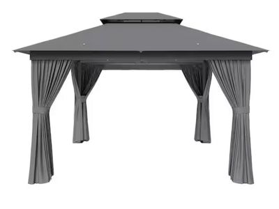 Sizzim Grey Outdoor Gazebo for Patio 12 ft. x 10 ft. Metal Frame Canopy with Double Roofs, Heavy Duty Party Tent and Shelter
