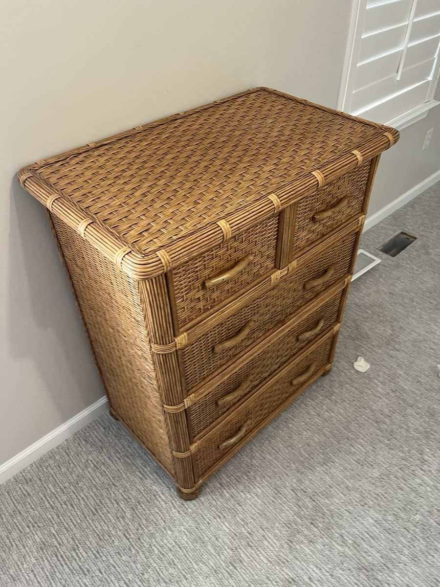 Wicker Rattan 5-Drawer Dresser Chest of Drawers Bohemian Coastal Style Storage Furniture