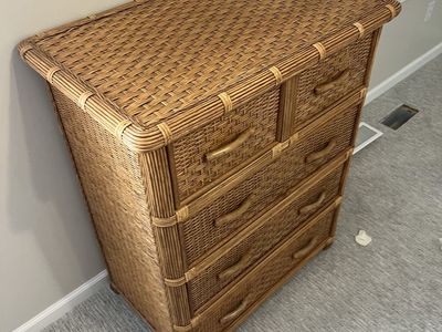 Wicker Rattan 5-Drawer Dresser Chest of Drawers Bohemian Coastal Style Storage Furniture