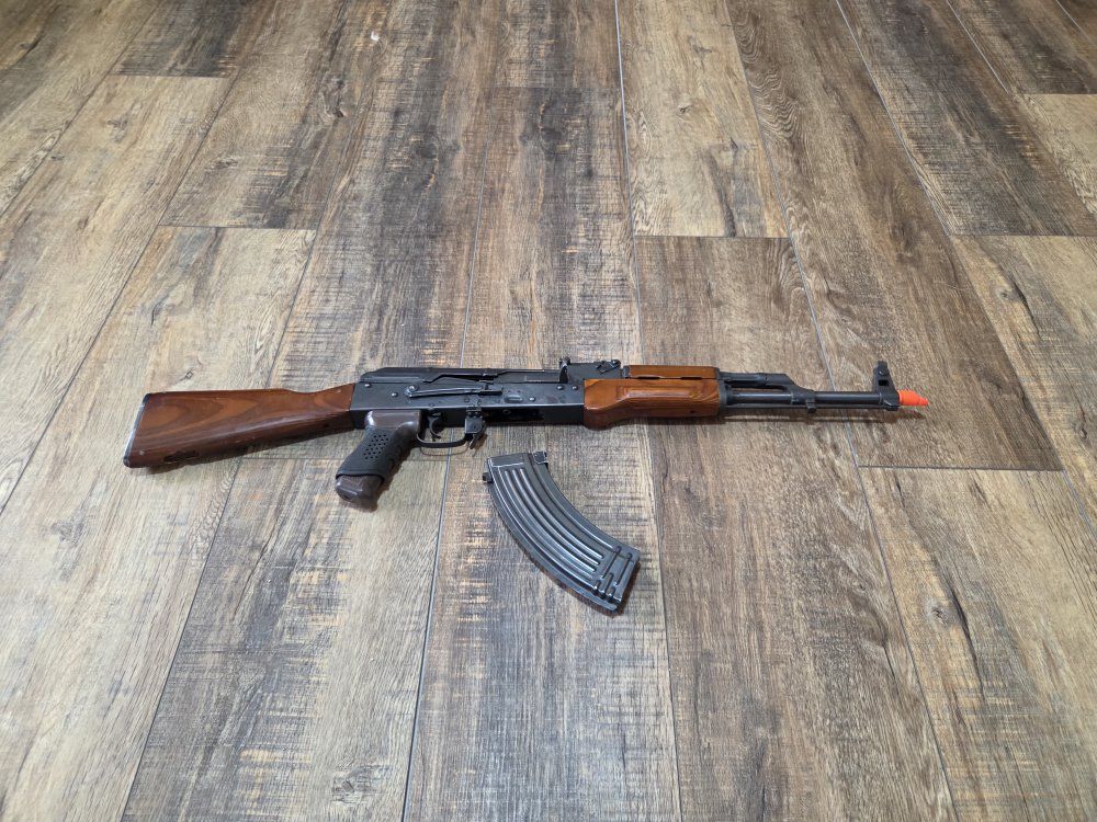 AK-47 Style Airsoft Rifle with Real Wood Stock and Magazine