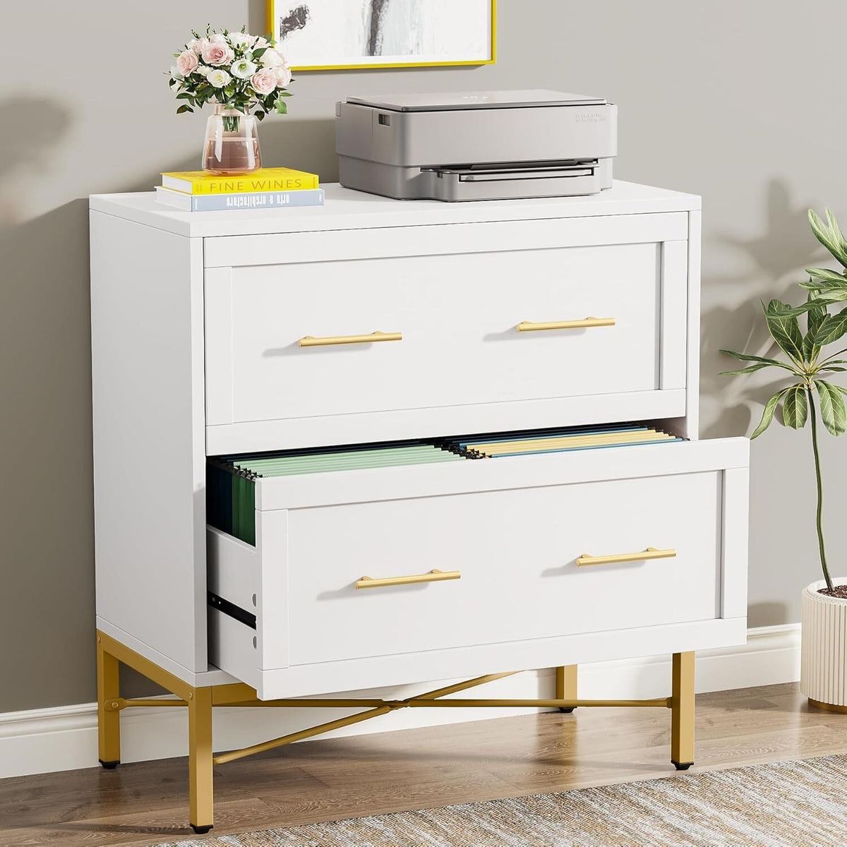 Tribesigns Modern White 2 Drawer File Cabinet, Lateral Filing Cabinet for Letter