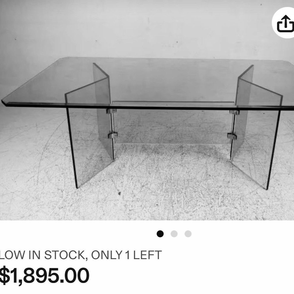 Vintage 1980s All-Glass Dining Table w/ Brass Connectors – Mid-Century Modern/Hollywood Regency