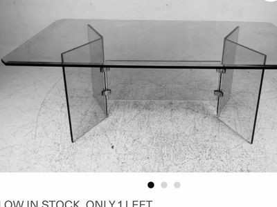Vintage 1980s All-Glass Dining Table w/ Brass Connectors – Mid-Century Modern/Hollywood Regency