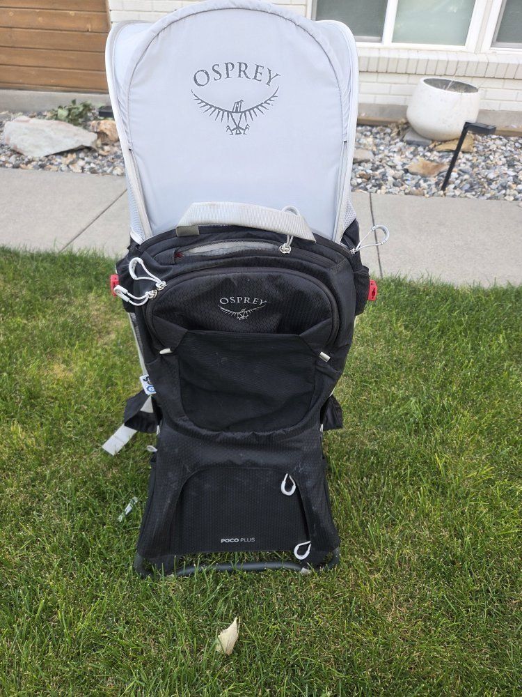 Osprey Poco Plus Child Carrier Backpack with Sunshade - Black, Excellent Condition
