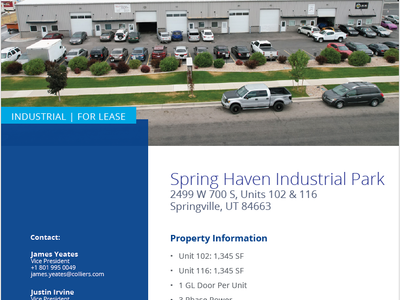 Small Flex/Warehouse Unit for Lease in Springville - 1345 SF - Price Reduced