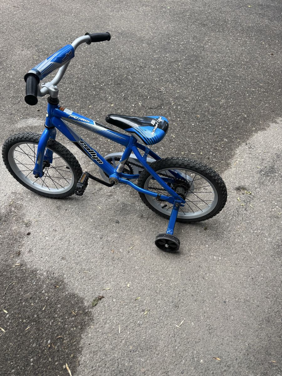 Rallye Kids Bike - Blue 16" Wheel Bicycle with Training Wheels, Great for Learning Riders