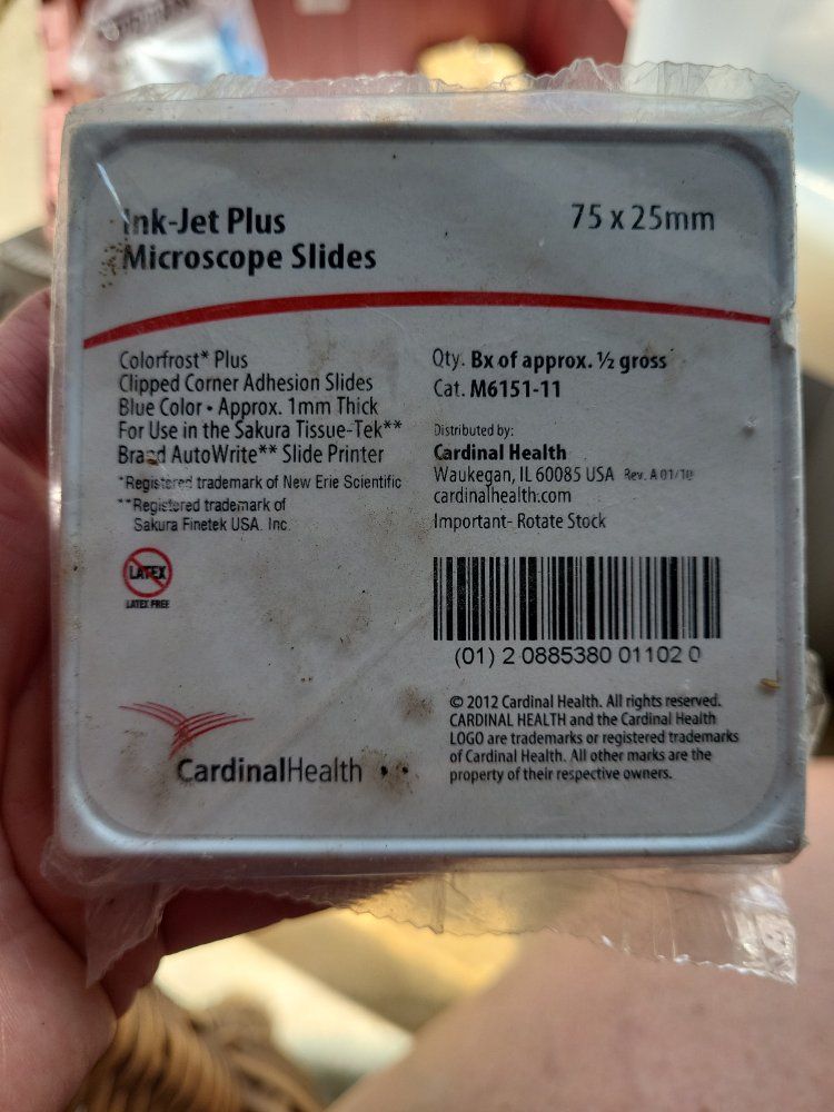 Cardinal Health Ink-Jet Plus Microscope Slides 75x25mm, 1mm Thick, Blue Color, Latex-Free