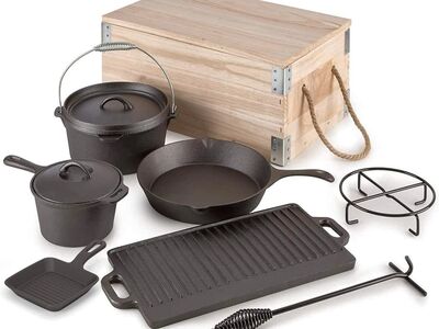 8 Piece Pre-Seasoned Durch Oven Cooking Set Cast I