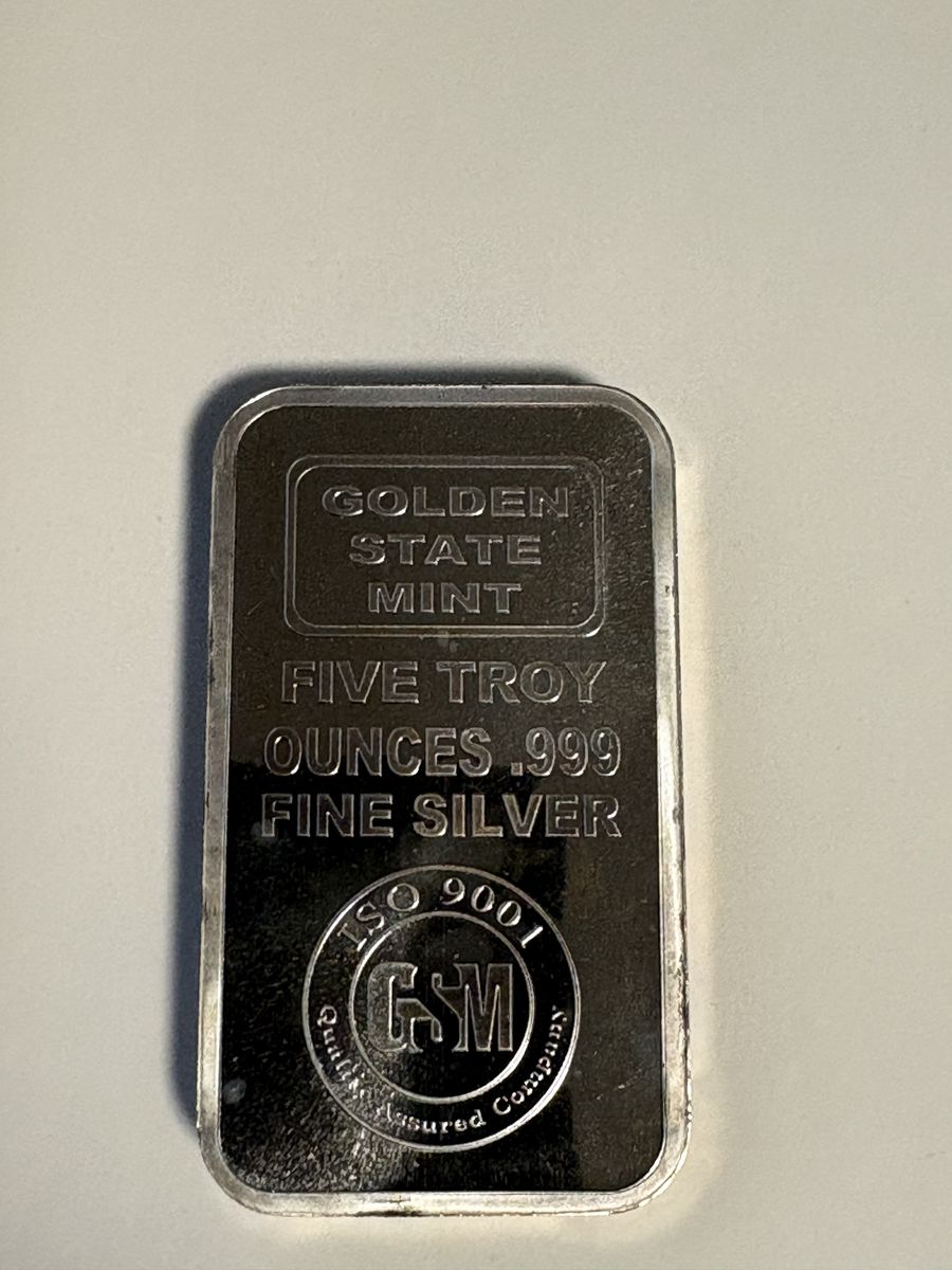 Golden State Mint 5 Troy Ounce .999 Fine Silver Bar