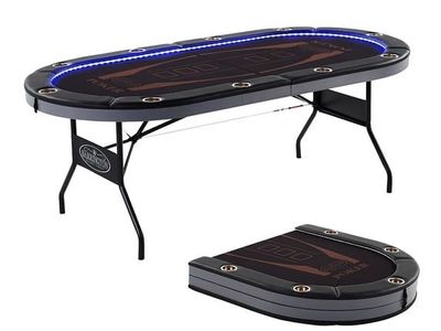 New - Barrington 10 Player Poker Table - LED Lights / Brown & Black