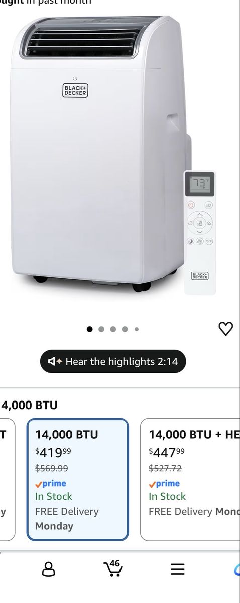 Black+Decker 14,000 BTU Portable Air Conditioner with Remote Control & Dehumidifier Function