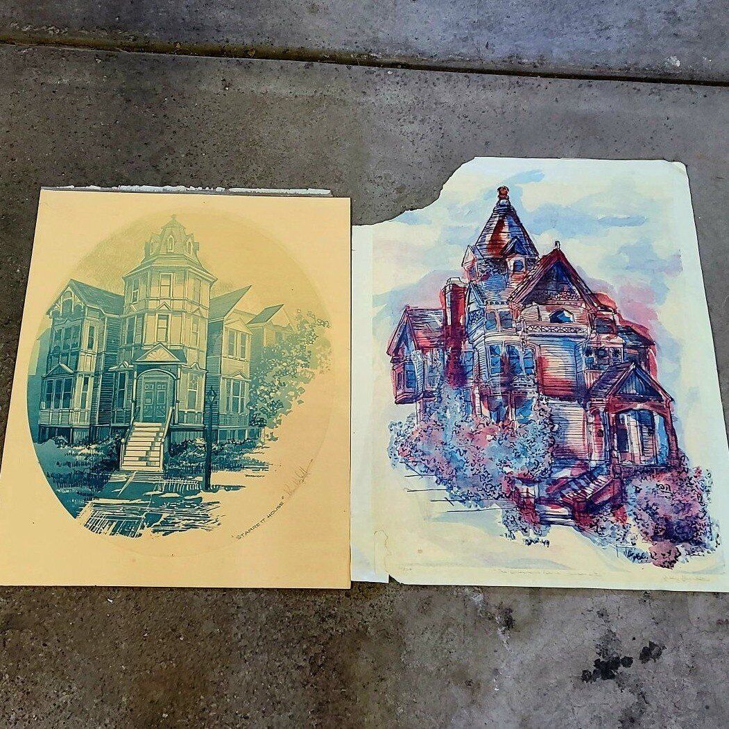 2 Antique Mansion Prints