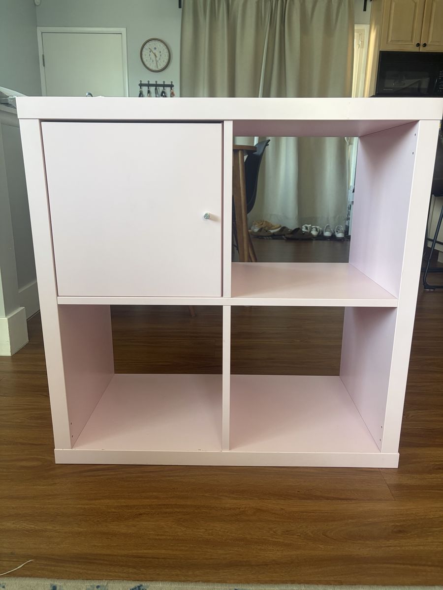 IKEA Pink Cube Storage Shelf Unit - 30"x30" w/ Door & Open Cubbies, 15.5" Deep