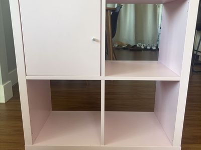 IKEA Pink Cube Storage Shelf Unit - 30"x30" w/ Door & Open Cubbies, 15.5" Deep
