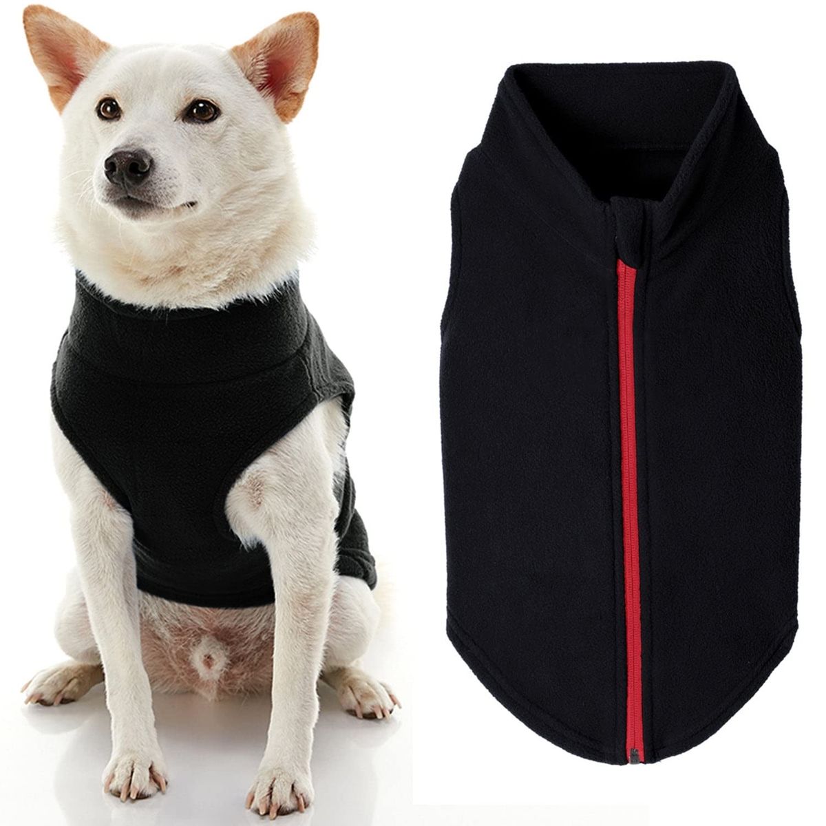 Black Dog Fleece Vest Winter Warm Pet Jacket with Zipper, Size XL see pictures