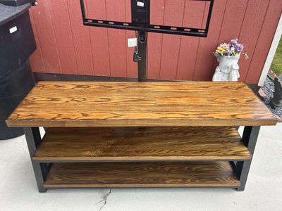 Large 3 Tier Real Wood TV Stand Entertainment Center With Back Mount, 59x26x19