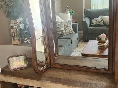 Vintage Wooden Vanity Tri-Fold Mirror with Ornate Frame