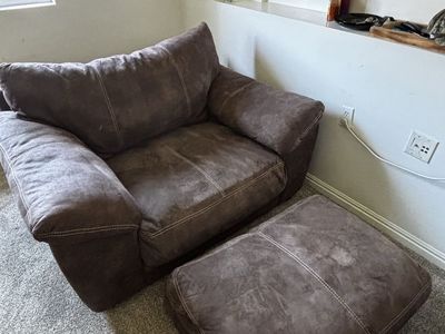 Brown Loveseat with Matching Ottoman - Cozy Living Room Set