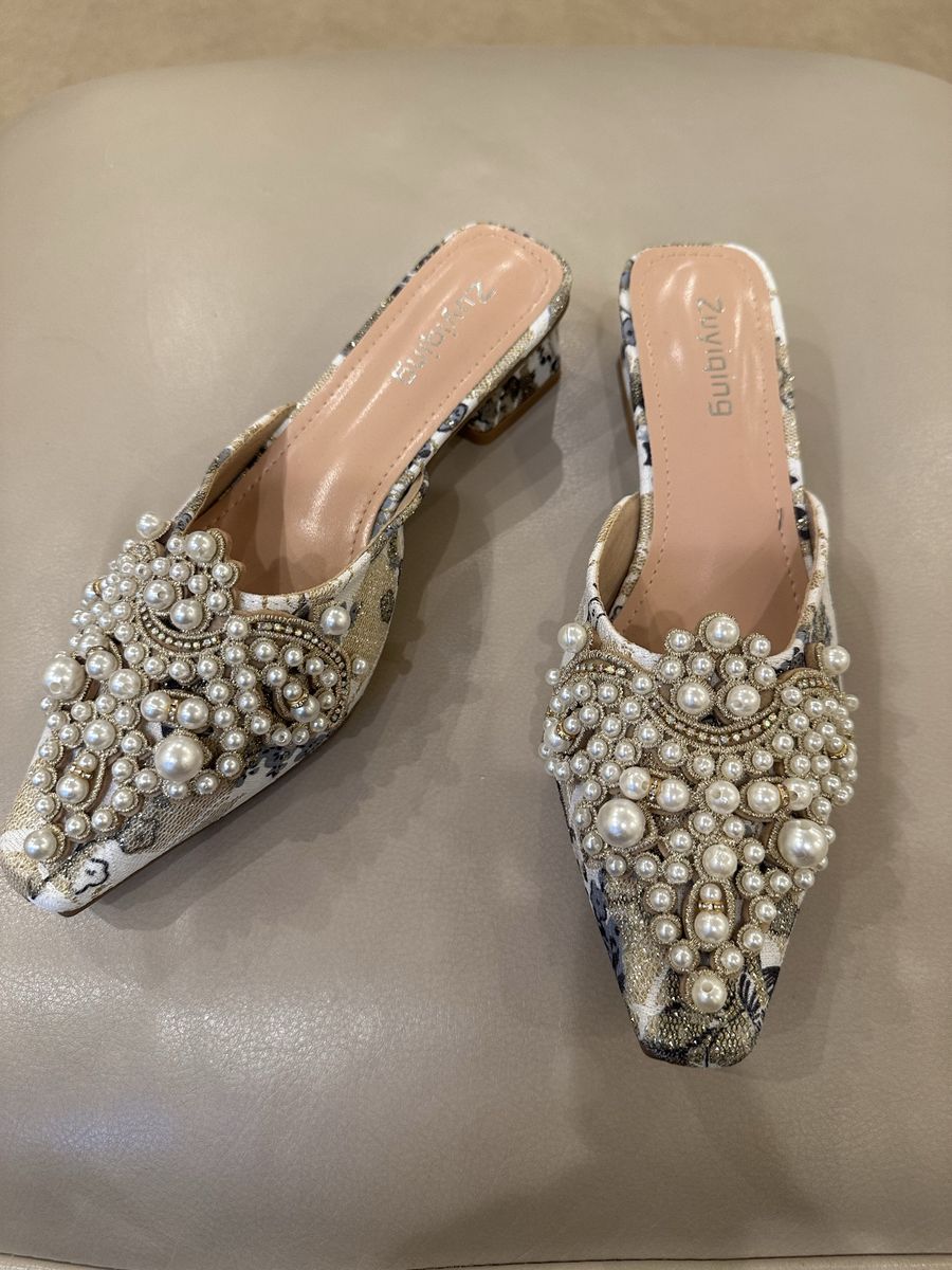 Floral Kitten Heel with Pearls - Brand New