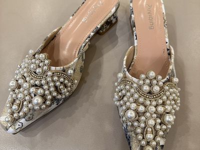 Floral Kitten Heel with Pearls - Brand New