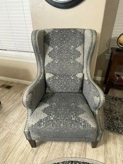 Wingback Chair with Patterned Upholstery & Throw Pillow--RC Willey St. James Classic Gray