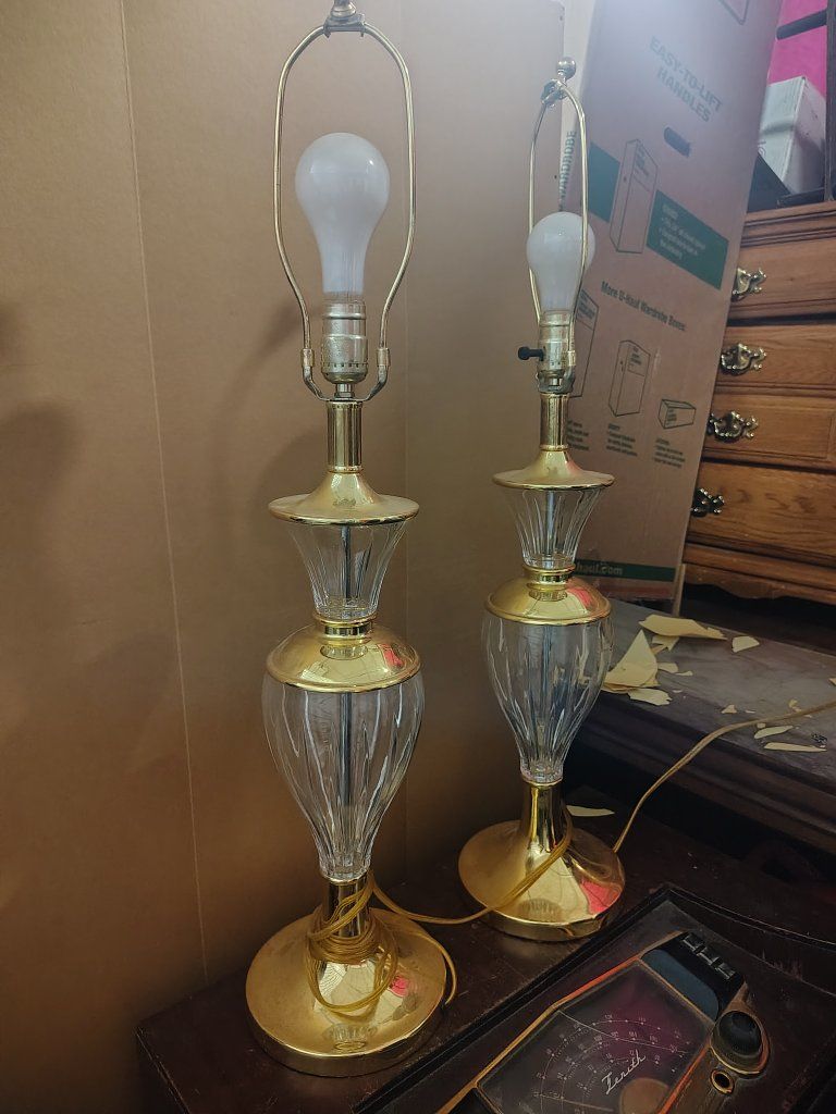 Pair of Vintage Brass & Crystal Accent Table Lamps - Elegant Home Lighting