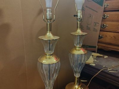 Pair of Vintage Brass & Crystal Accent Table Lamps - Elegant Home Lighting