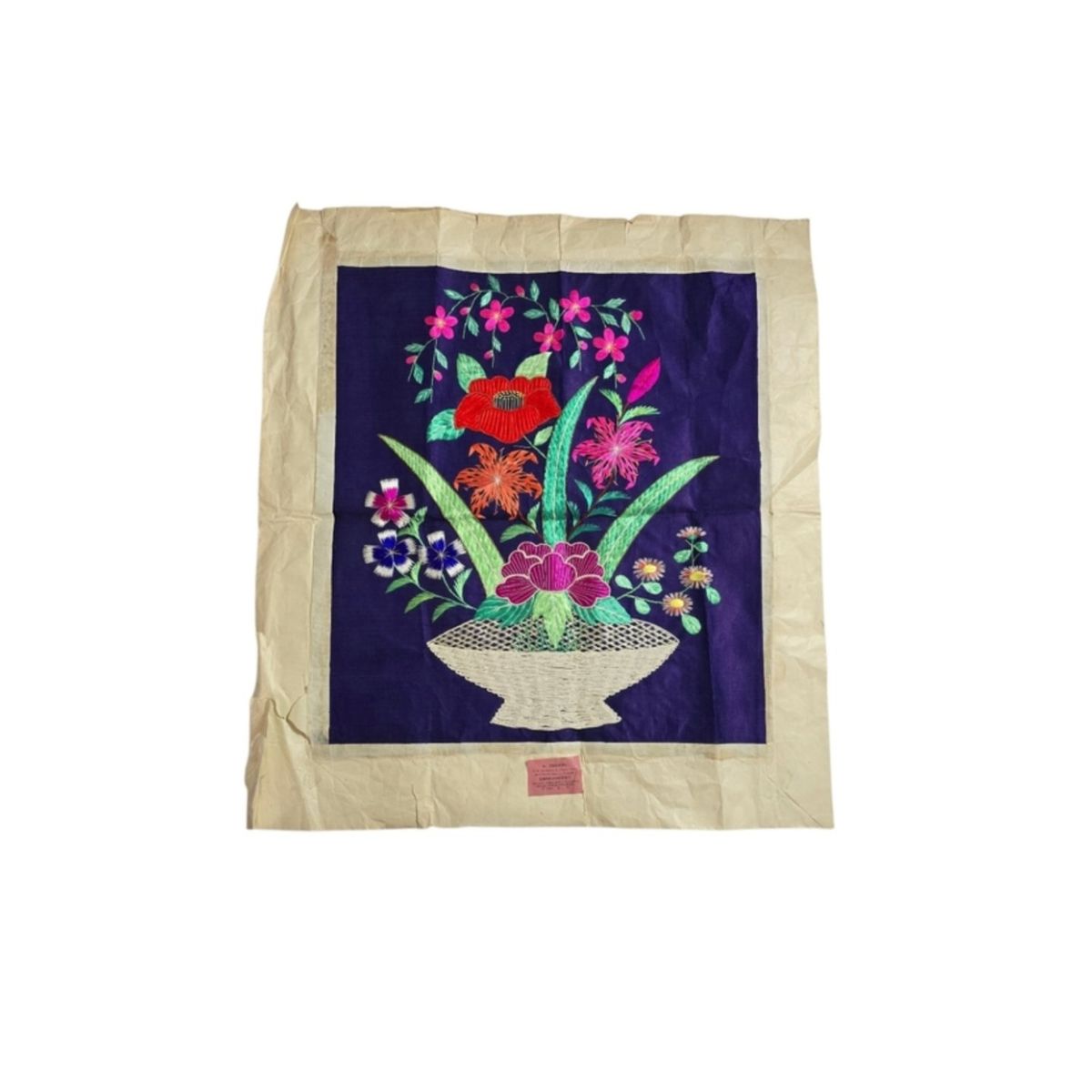 Antique Japanese Meiji Silk Embroidery By S. Yegami Nagasaki – Floral Basket