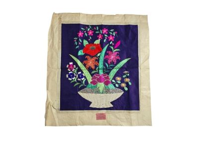 Antique Japanese Meiji Silk Embroidery By S. Yegami Nagasaki – Floral Basket