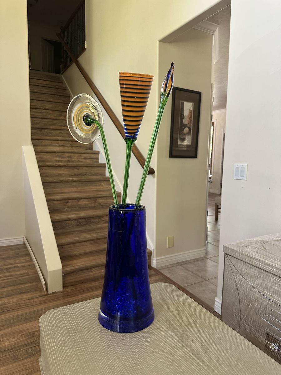 Hand blown glass flowers in vase from Prague