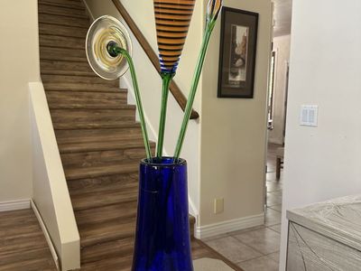 Hand blown glass flowers in vase from Prague