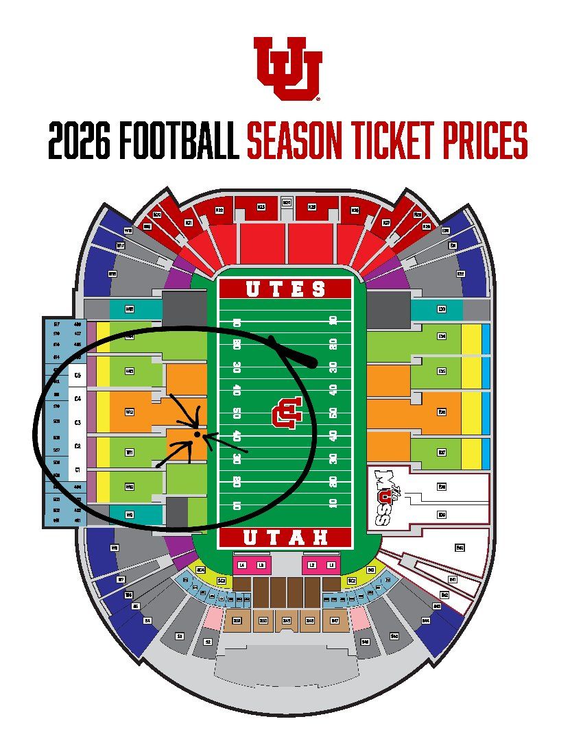 BYU at Utah Football - Row 6 midfield near aisle - BYU/visitors sideline