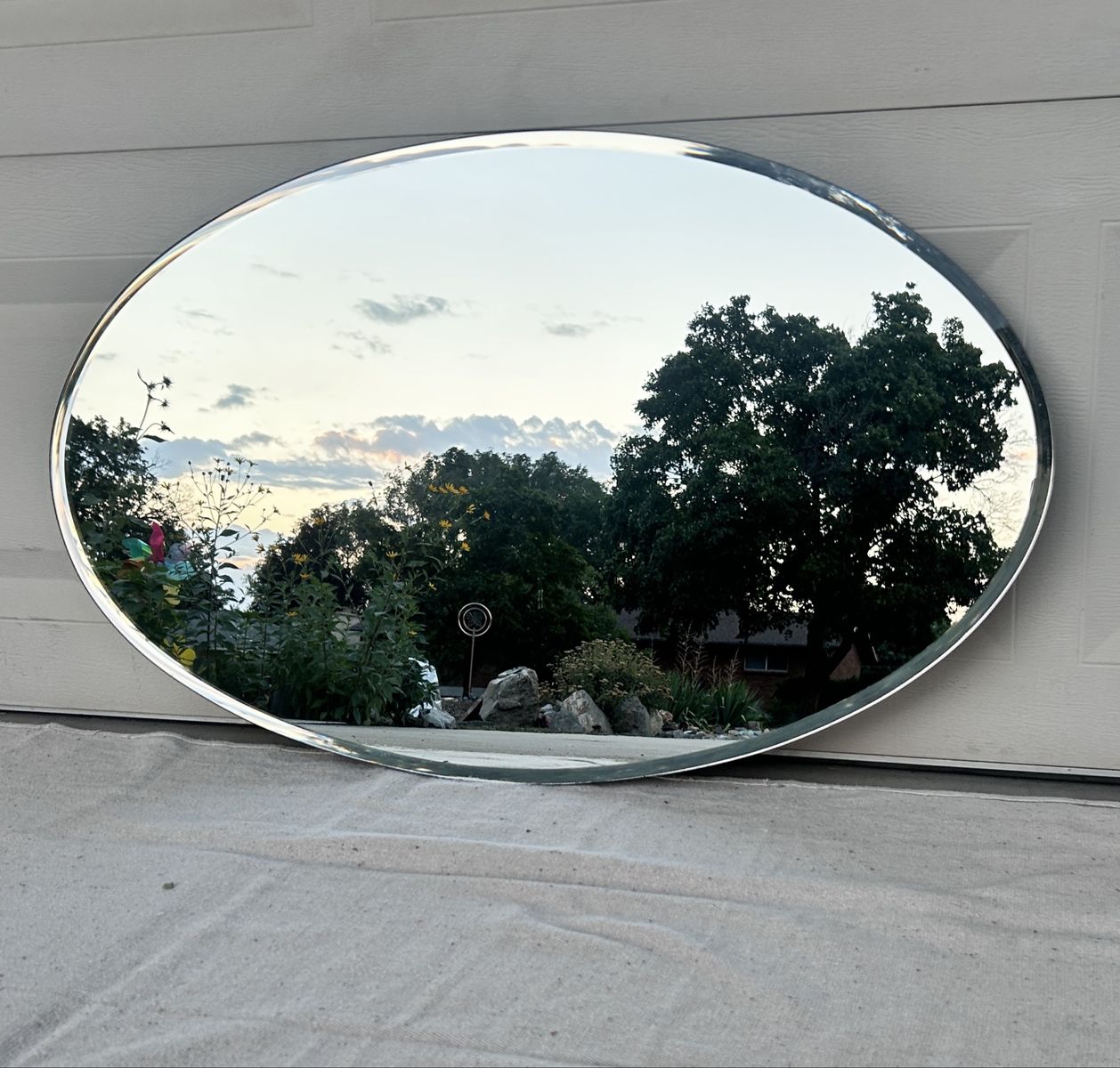 Large Oval Mirror with Beveled Edge