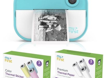 Ne️w myFirst Turquoise Camera Insta2 Bundle Set Instant Print 400+ Sheet Thermal Paper Sticker Roll