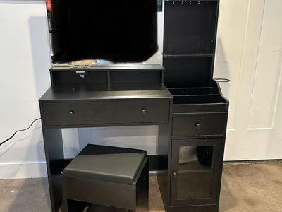 New Black Makeup Vanity Desk Stool Lights Storage