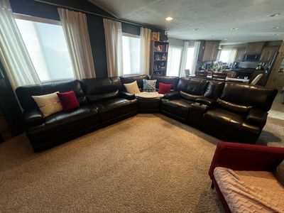 Dark Brown Leather Sectional Sofa with 4 Recliners