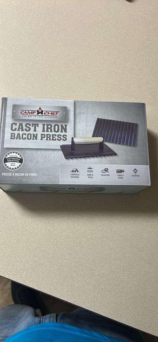 Camp Chef Cast Iron Bacon Press BACPP - Pre-Seasoned with Handle for Camping & Outdoor Cooking