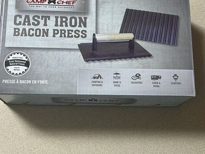 Camp Chef Cast Iron Bacon Press BACPP - Pre-Seasoned with Handle for Camping & Outdoor Cooking