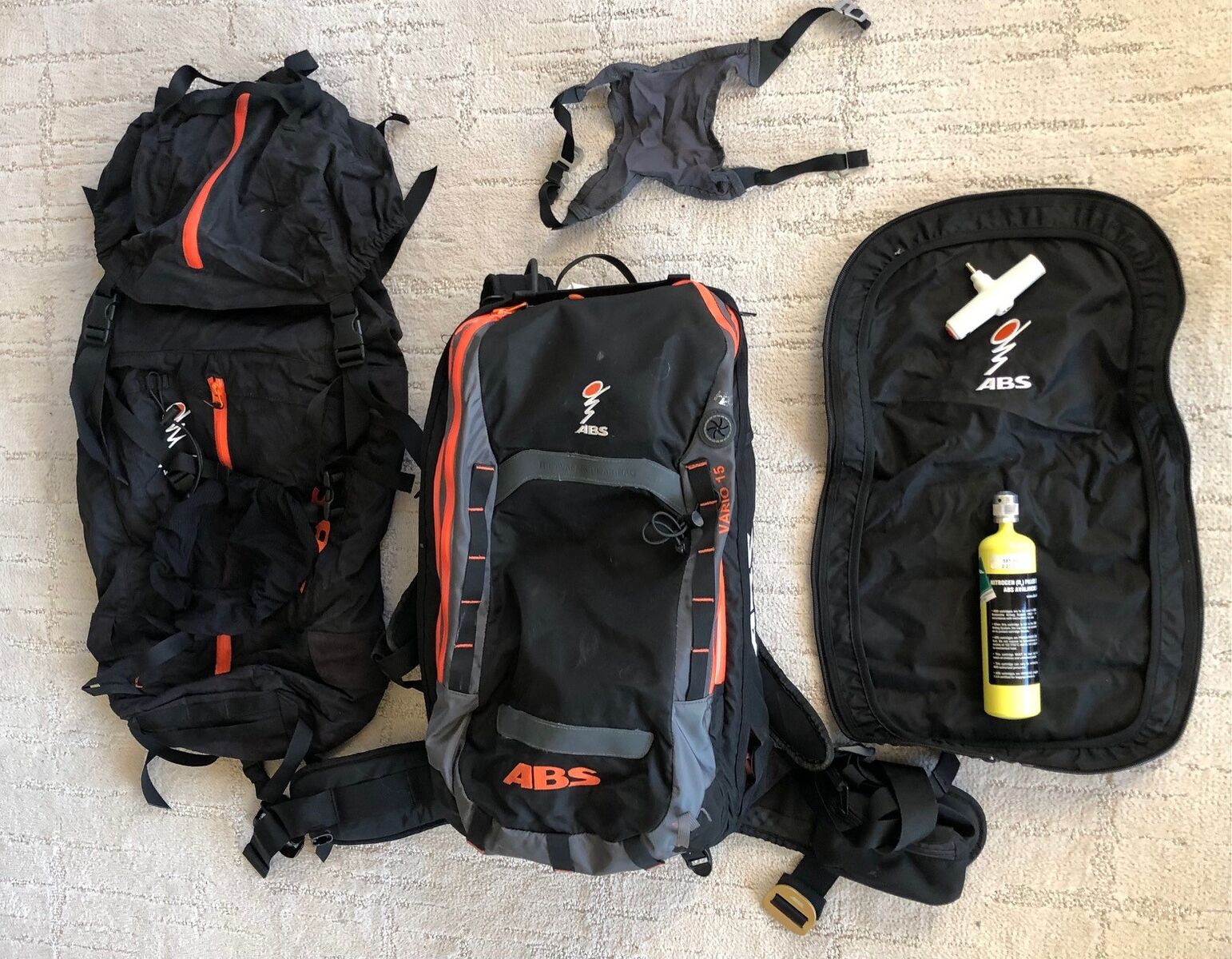 ABS Vario Avalanche Airbag System (L) w/interchangeable 15L pack, 50L pack, and minimalist cover
