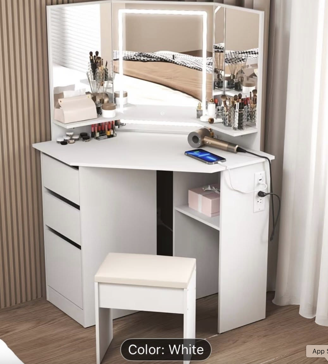 NEW White Vanity With Stool LED Lighted Mirror, Ample Storage HS250416-02