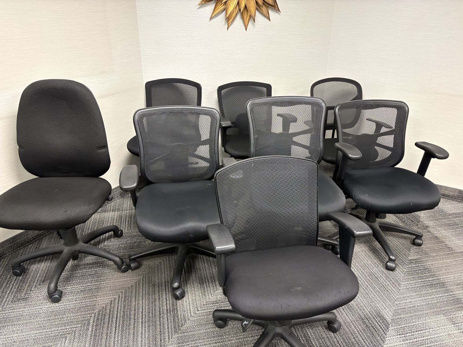 Used Black Rolling Office Chairs - Mesh Back & Padded Seat - $10
