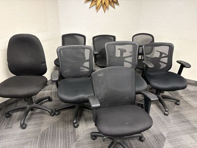 Used Black Rolling Office Chairs - Mesh Back & Padded Seat - $10