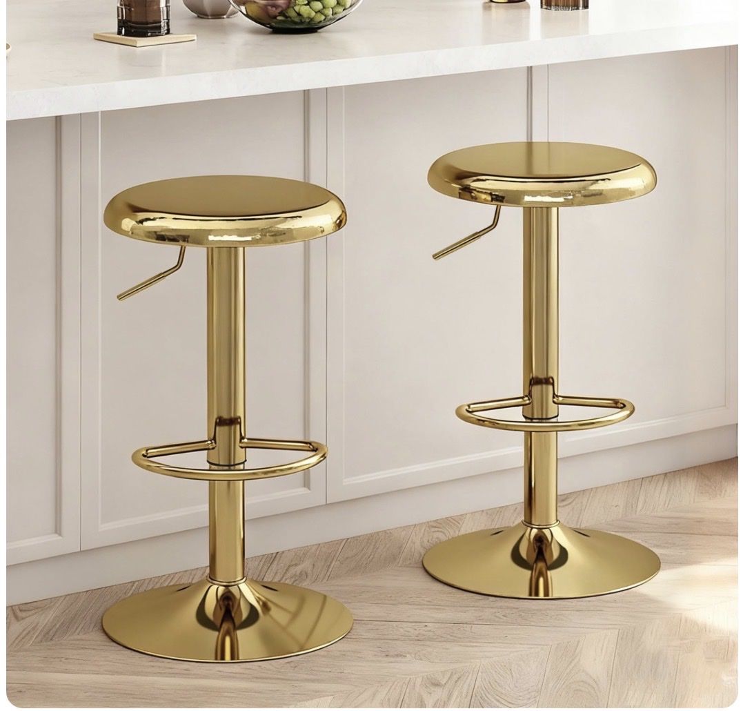 NEW-Set of 2 Gold Bar Stools