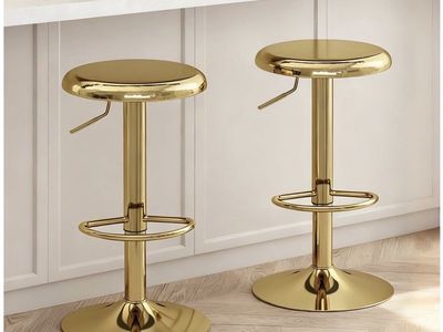 NEW-Set of 2 Gold Bar Stools