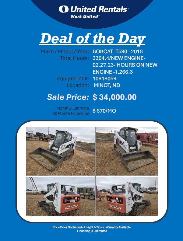 Skid Steer Bobcat T590 2018 3304 New Engine Minot ND 34K