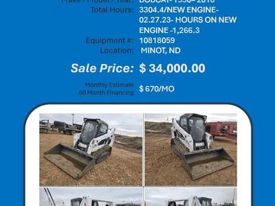 Skid Steer Bobcat T590 2018 3304 New Engine Minot ND 34K