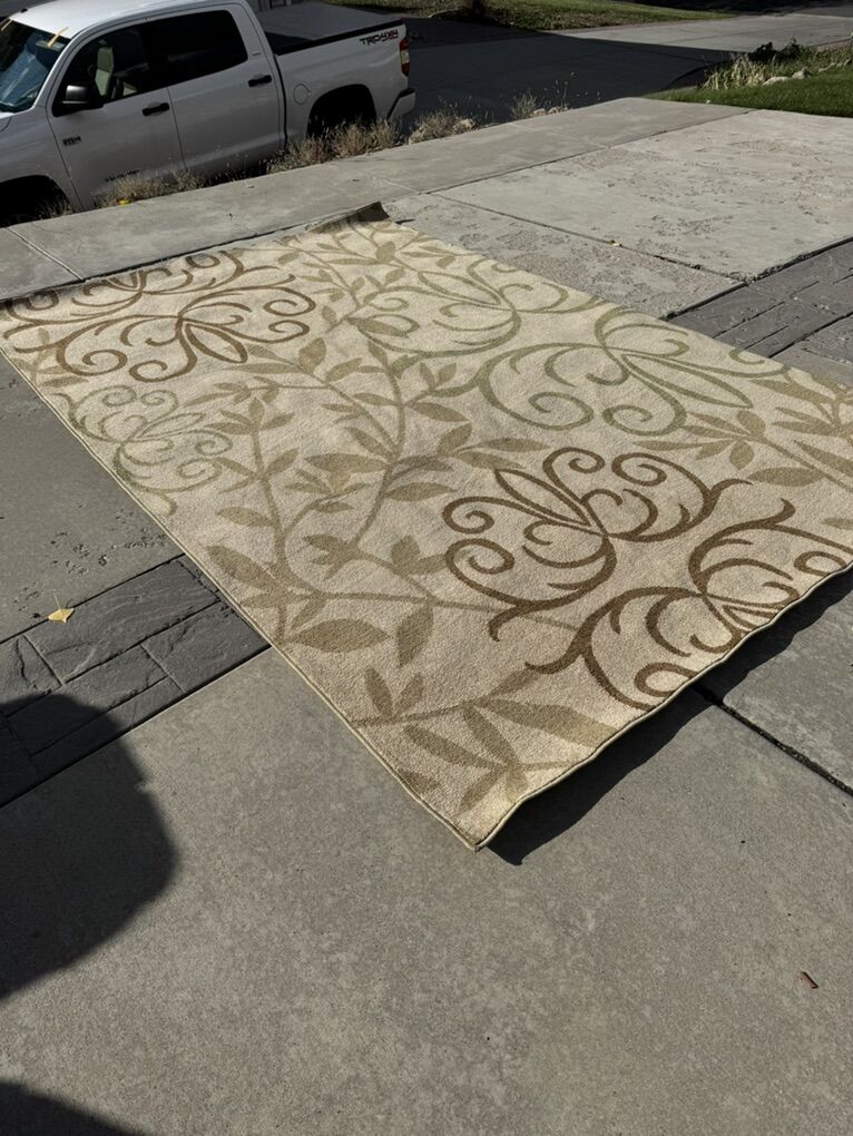 Beige Tan Indoor Outdoor Floral Rug