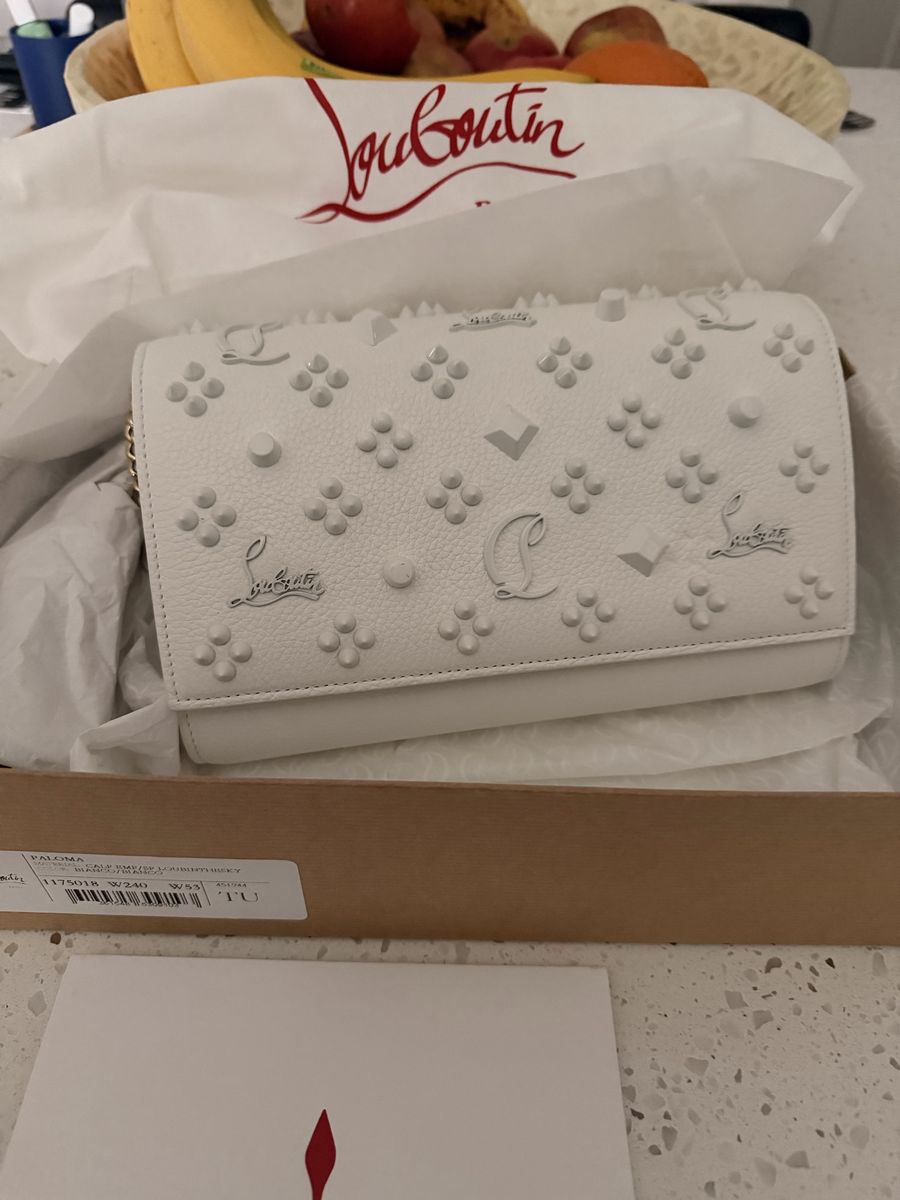 Christian Louboutin Paloma White Leather Spiked Clutch Shoulder Bag